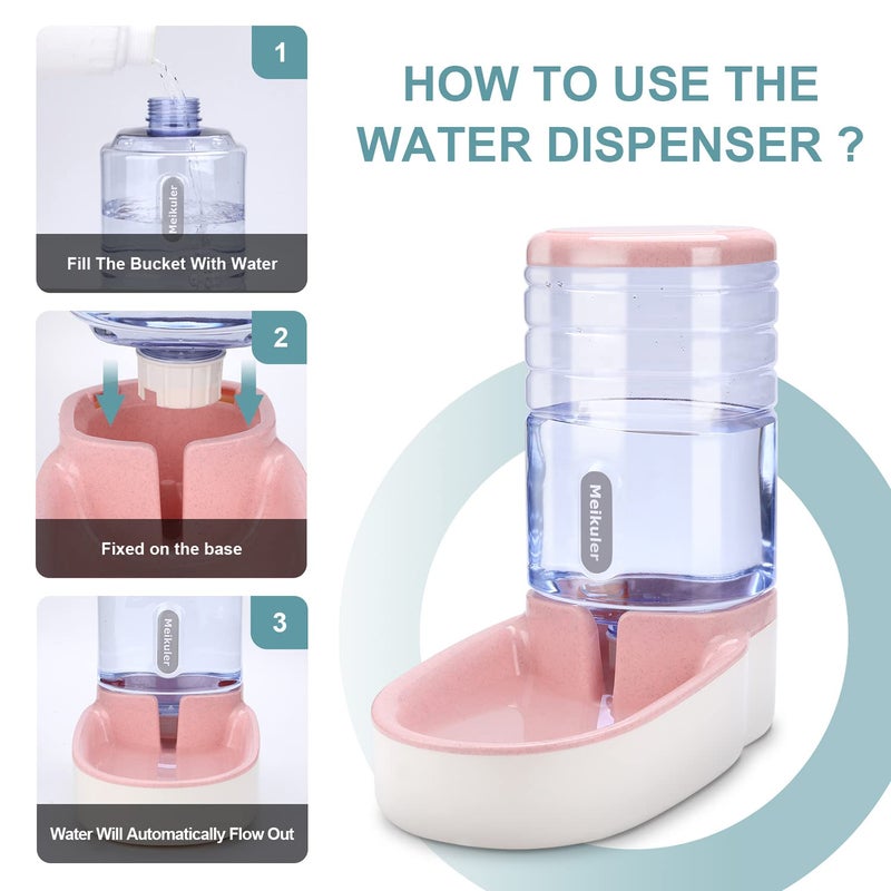 Meikuler Automatic Dog Cat Feeder and Water Dispenser Set,Waterer and Gravity Food Feeder for Small & Medium Dogs Cats Puppies,Large Capacity 1 Gallon x 2(Pink) - Image 5
